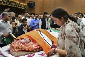 Sushma Swaraj cremated with full state honours: Top leaders pay respect