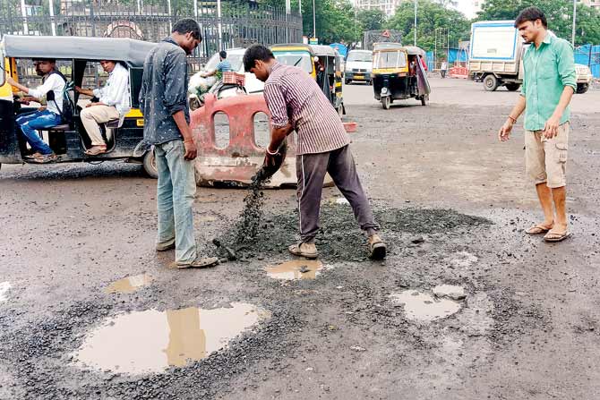 Filling pothole