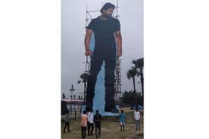 See Photo: Fans install 70-feet cutout of Prabhas
