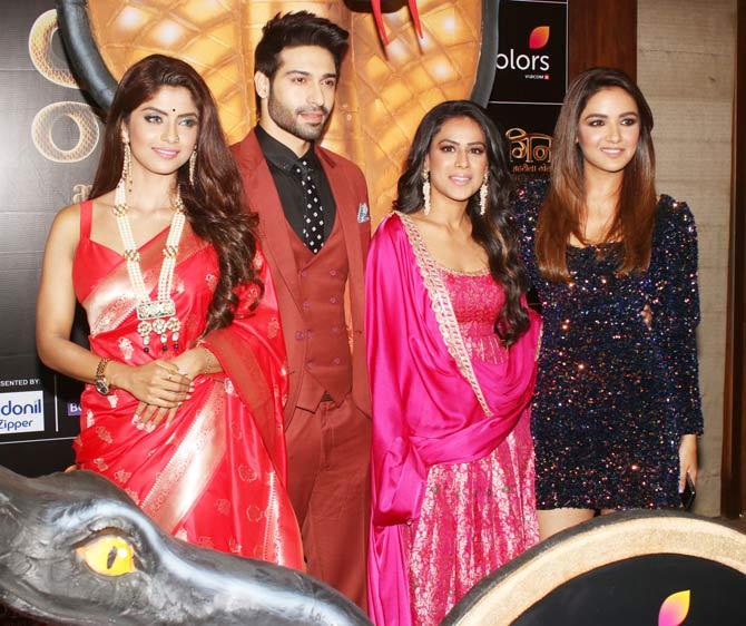 It was a grand affair at the launch of the upcoming TV show, Naagin 4, with Sayantani Ghosh, Nia Sharma, Vijayendra Kumeria, and Jasmin Bhasin posed for the paparazzi. All Pictures' Courtesy: Yogen Shah