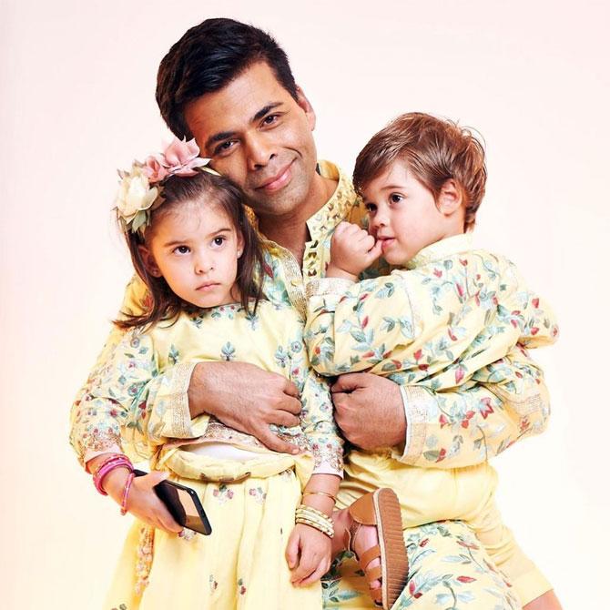 Karan Johar announced the happy news of the birth of his twins through surrogacy in 2017. He named his son after his late father Yash Johar and interestingly, Roohi's name is derived by rearranging the letters of his mother Hiroo Johar's name.