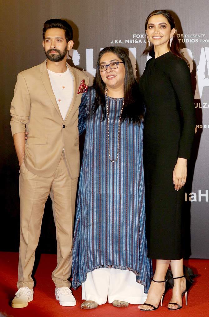 Chhapaak is being helmed by Meghna Gulzar. It is being co-produced by Deepika and Fox Star Studios and marks her production debut. This marks the first collaboration between Deepika and Vikrant Massey who plays a key role in the film. The movie is set to hit theatres on January 10, 2020.
In picture: Deepika Padukone, Meghna Gulzar and Vikrant Massey pose for the photographers at the trailer launch.