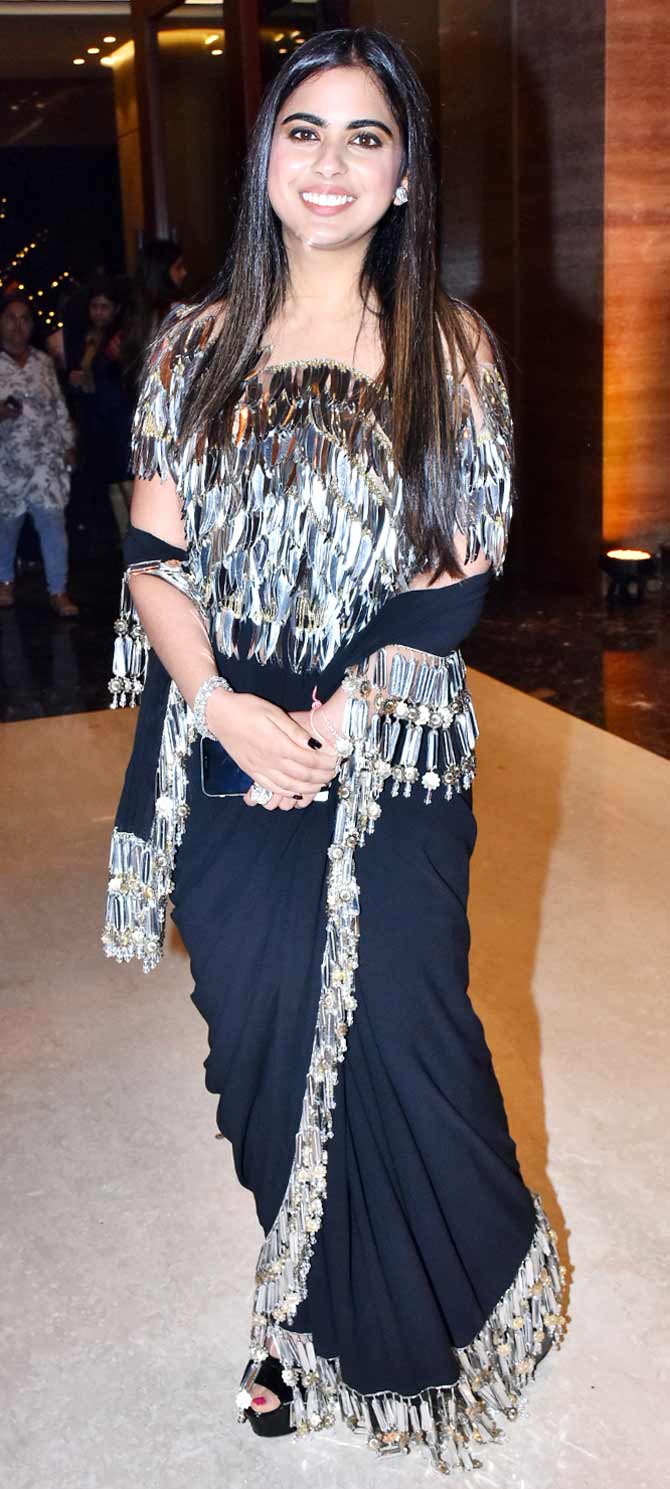 In photo: Isha Ambani stuns in a black and silver fringe saree as she attends designer Abu Jani and Sandeep Khosla's fashion event in BKC
