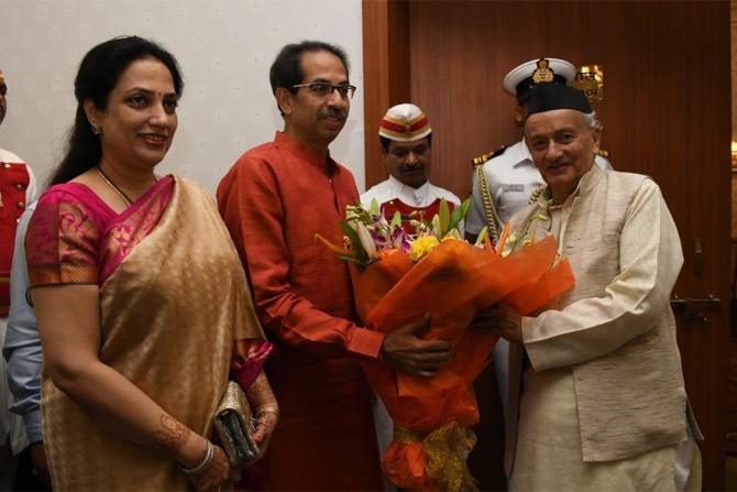 In picture: Uddhav Thackeray and wife Rashmi Thackeray visit Governor Bhagat Singh Koshyari at his residence Raj Bhavan in Mumbai to stake a claim for government formation in Maharashtra