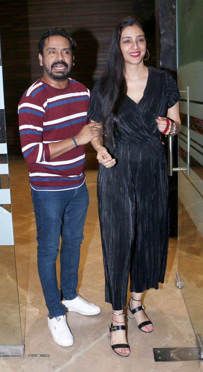 Mushtaq Sheikh and Tabu were also clicked at the bash. The screenwriter opted for a maroon checkered t-shirt and denim, while the Andhadhun actress sizzled in her black jumpsuit. Tabu will be next seen in Mira Nair's A Suitable Boy opposite Ishaan Khatter.
