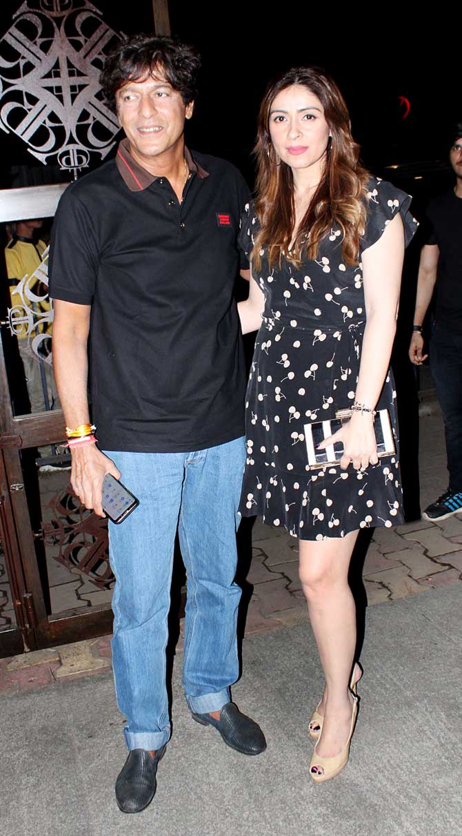 Chunky Panday and wife Bhavana Panday were also clicked at the event. Bhavana donned a black floral printed dress, while Chunky kept it simple in a black polo t-shirt and denim.