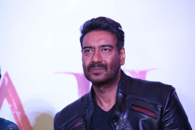 The trailer encapsulates one of the brave wars' of the Marathas and that of the life of Tanhaji, which changed the map of the country.
In picture: Ajay Devgn sported a black tee, paired with basic denim and a leather jacket at the promotional event.