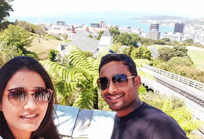 Ambati Rayudu poses for a selfie along with his wife Chennupalli Vidya at Wellington Botanic Garden in New Zealand
