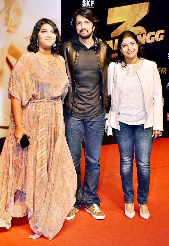 Kichcha Sudeepa with wife Priya and daughter Saanvi attended the special screening of Dabangg 3. The actor plays the antagonist Balli in the film.