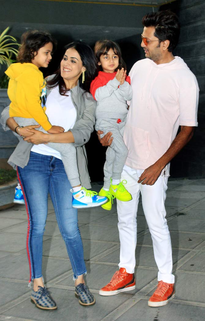 Riteish Deshmukh and Genelia D'Souza attended Taimur Ali Khan's birthday celebration with sons Rahyl and Riaan.