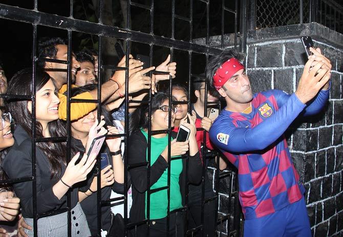Ranbir Kapoor also has Ayan Mukerji's Brahmastra, which is the first part of the superhero trilogy. The film also stars Alia Bhatt, Amitabh Bachchan, Mouni Roy, among others. The film is set to release in summer 2020.
In picture: Ranbir Kapoor obliges for a selfie with fans, who were waiting outside the ground to click a picture with the star.