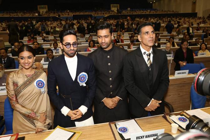 The 66th National Film Awards was held in New Delhi on Monday. Vice President M Venkaiah Naidu handed over the honour to several celebrities like Ayushmann Khurrana, Vicky Kaushal, Akshay Kumar, Keerthy Suresh and Sanjay Leela Bhansali who had excelled in cinema this year.