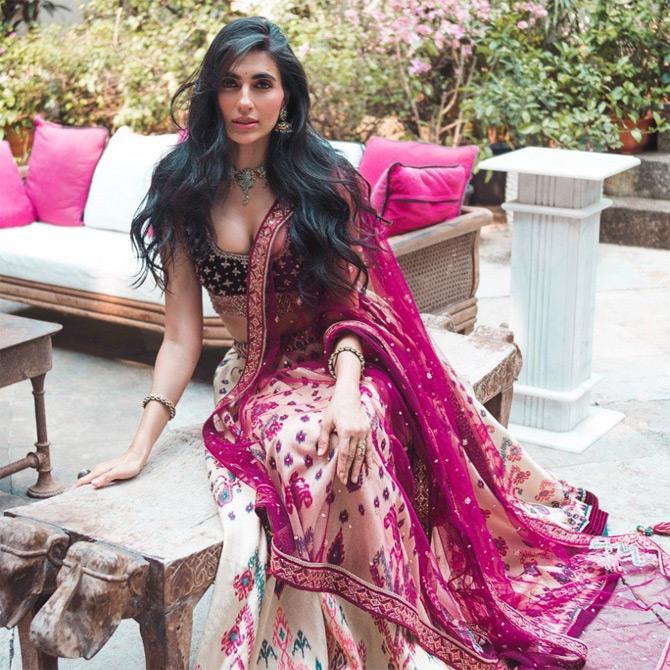 Prerna makes a bold fashion statement in this lehenga and blouse with a plunging neckline