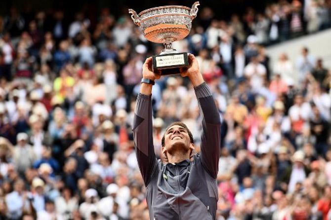 Rafael Nadal, nicknamed the King of Clay, won his record 12th French Open title after defeating Dominic Thiem 6–3, 5–7, 6–1, 6–1 in the final. Nadal also holds the record for most titles won at a single Grand Slam.