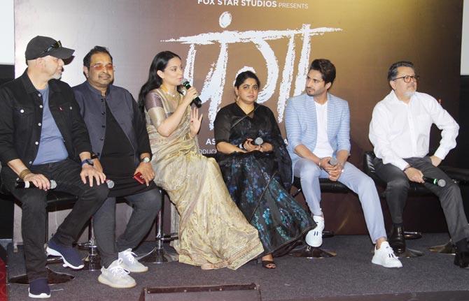 Ashwiny Iyer Tiwari's Panga is set to theatrically release on January 24, for the Republic Day weekend.
In picture: Kangana Ranaut and others at the trailer launch of Panga in Juhu.