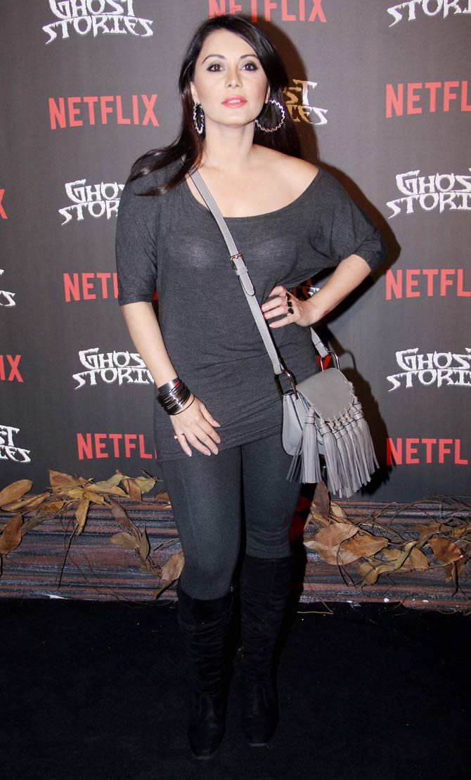 Minissha Lamba posed for the shutterbugs as she attended the special show of Ghost Stories hosted in the city.