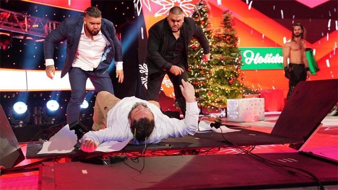 Meanwhile, AOP then turned their attention to Raw commentator Samoa Joe and attacked him before putting him through a table as Seth Rollins looked on