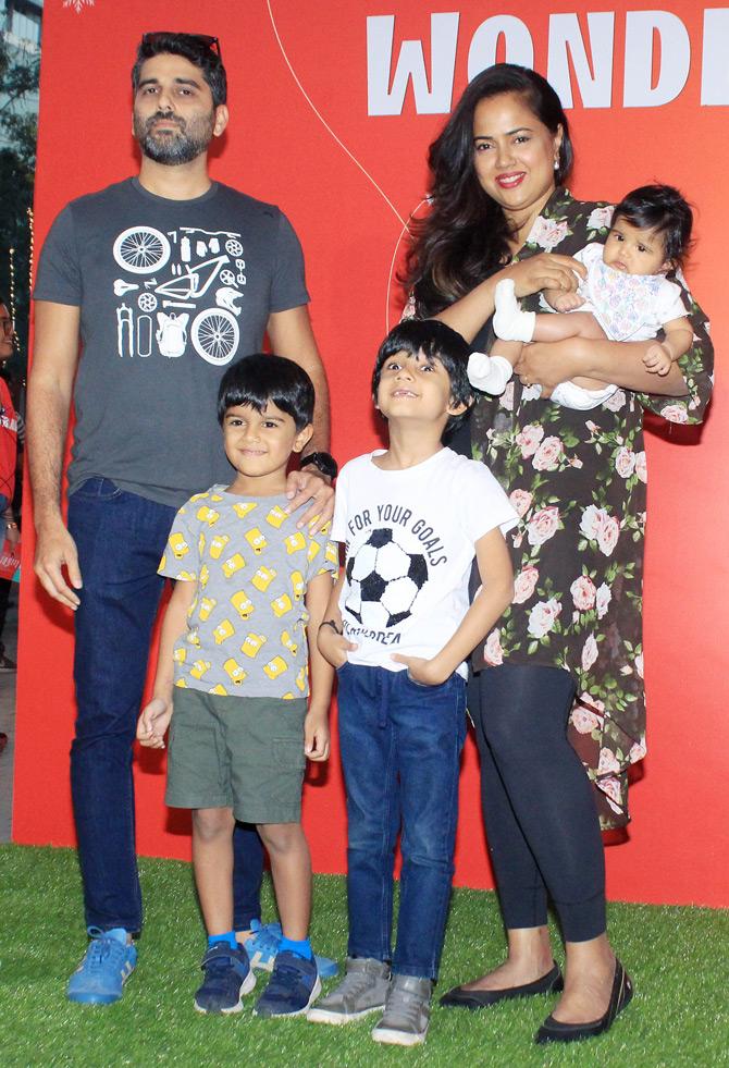 Bollywood actress Sameera Reddy who recently gave birth to a baby girl attended the event with her son Hans and husband Akshai Varde