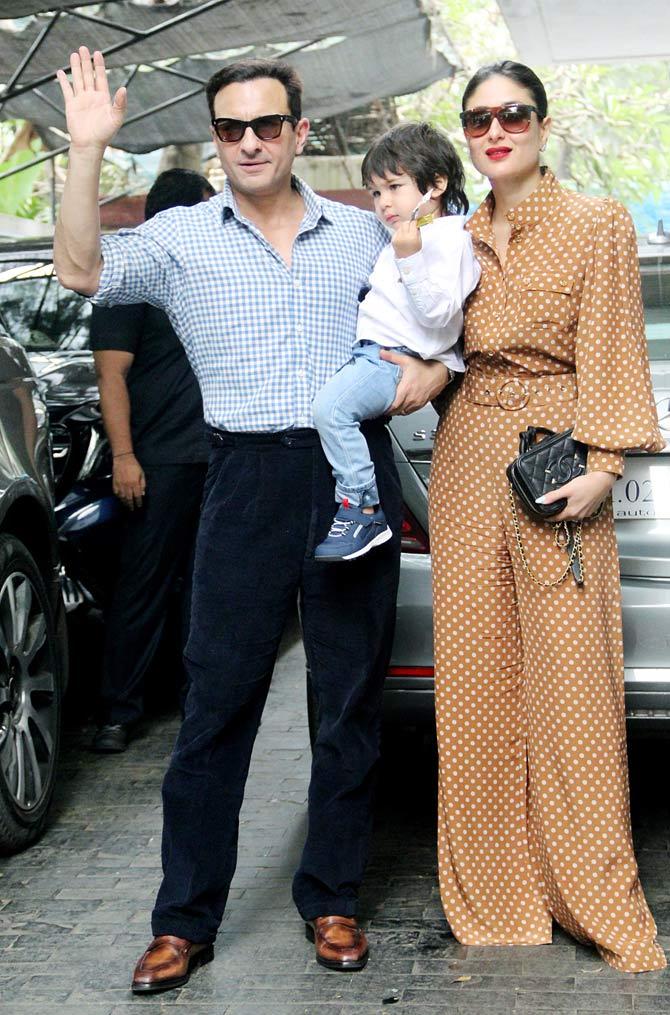 Like every year, the entire family has gettogether. This time, as Karisma Kapoor's social media post suggests, it was a reunion of four generations this Christmas.
In picture: Saif Ali Khan, Taimur Ali Khan and Kareena Kapoor Khan were snapped at the family celebration.