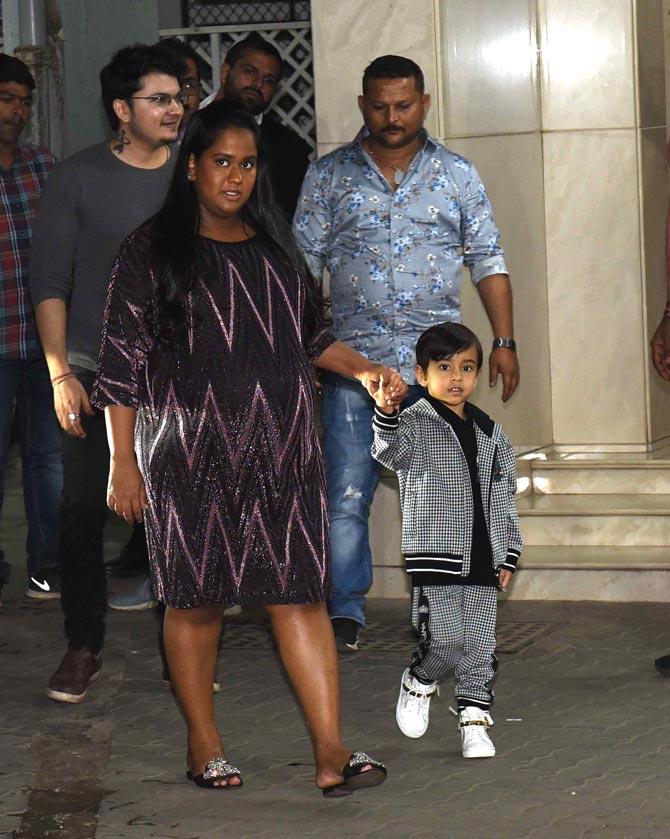 Aayush Sharma came in with his pregnant wife Arpita Khan Sharma and son Ahil for the birthday party.