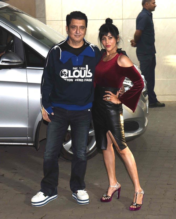 Producer Sajid Nadiadwala and wife Wardha arrive for Salman Khan's birthday party at Sohail Khan's residence in Bandra.
