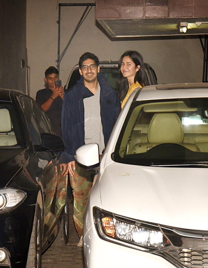 Katrina Kaif and Ayan Mukerji were spotted at Dharma office in Mumbai. The actress opted for a pretty yellow mini dress for the outing. All pictures/Yogen Shah