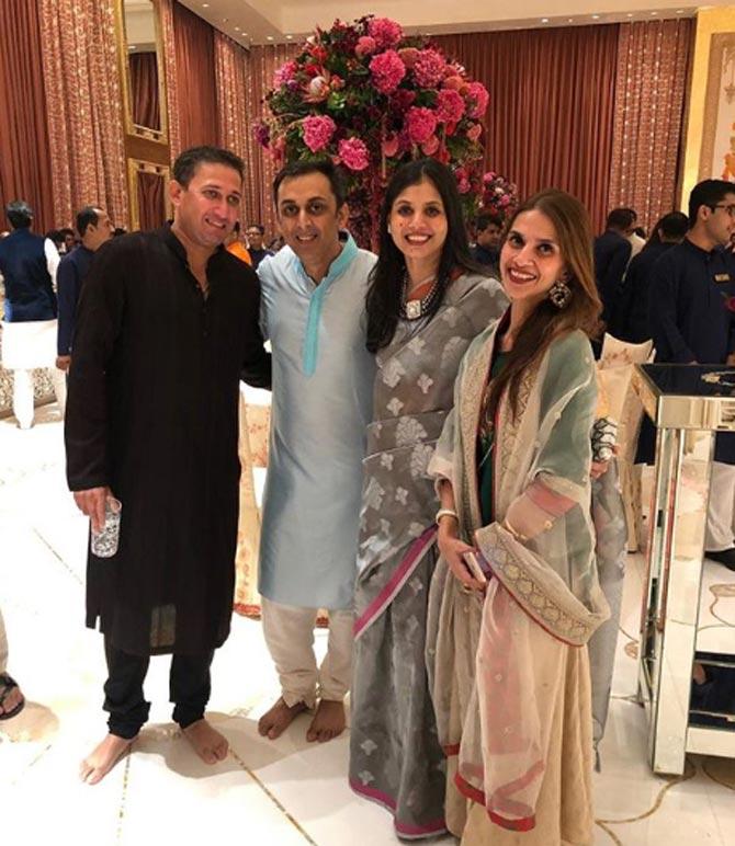 In picture: Ajit Agarkar and wife Fatema with Rohan Gavaskar and his wife Swati
