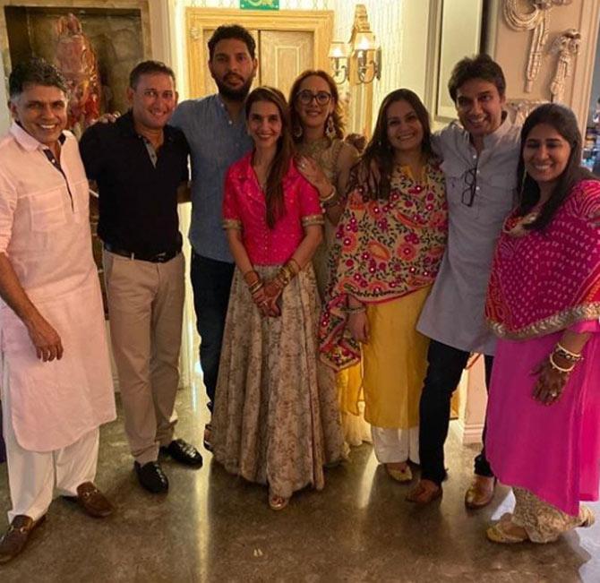On Karwa Chauth, Agarkar's wife shared this photo along with Yuvraj Singh, Hazel Keech and other friends and captioned it: The smiles as soon as you see the moon .... this annual gathering always manages to create special memories! Happy Karvachauth #family #friends #fun #banter #karvachauth #memories #abouttonight