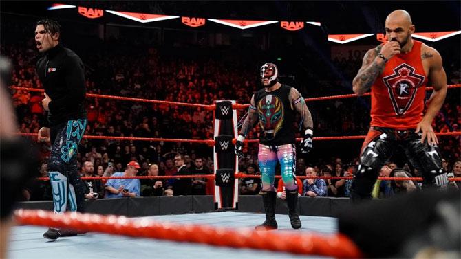 Ricochet, Humberto Carillo and U.S. champ Rey Mysterio made the save. They later faced The O.C. in a tag team match