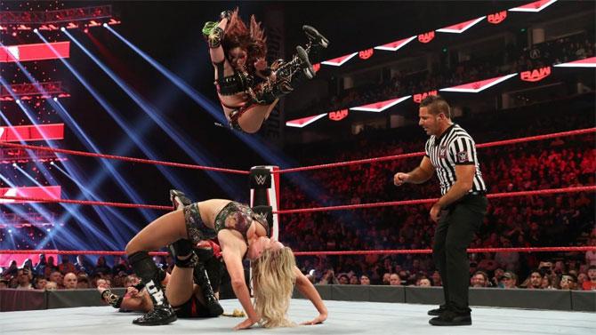 Charlotte Flair, who primarily focused on Asuka, following the latter's Mist on past two Raw shows, forgot about her other opponent Kairi Sane. Charlotte had locked in the Figure Eight on Asuka, but Kairi, who got the tag, hit the InSane Elbow on Charlotte to pick the win