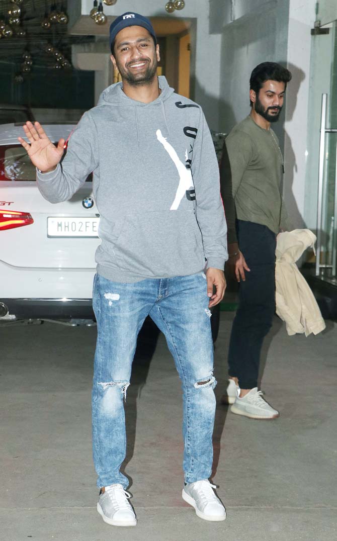 Vicky Kaushal was clicked having a fun time with younger brother Sunny Kaushal at the movie screening of Bhangra Paa Le in which the latter plays a lead role. The Kaushal brothers looked simple-yet-dashing in their casual avatars. All pictures/Yogen Shah