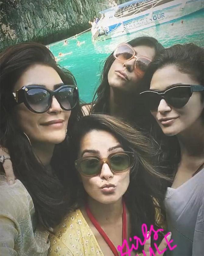 Pout or smile? Well, nevermind! Karishma Tanna shared this Insta story of the girl-gang pouting.