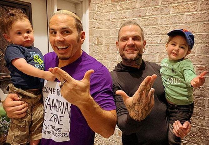 WWE tag team veteran Matt Hardy posted this photo along with his brother Jeff Hardy (together known as The Hardy Boyz) posing along with their sons in signature style.