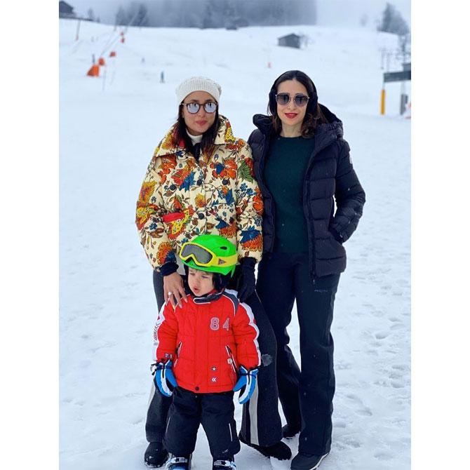 Karisma Kapoor and her social media posts surely gave us the real feel of what a winter vacation should be about. In picture: Kareena Kapoor, Karisma Kapoor with Taimur Ali Khan!