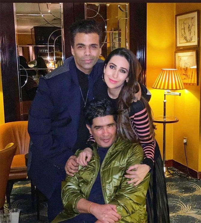 Karisma Kapoor, Karan Johar and Manish Malhotra posed together for a picture after a fun-filled night out together in London.