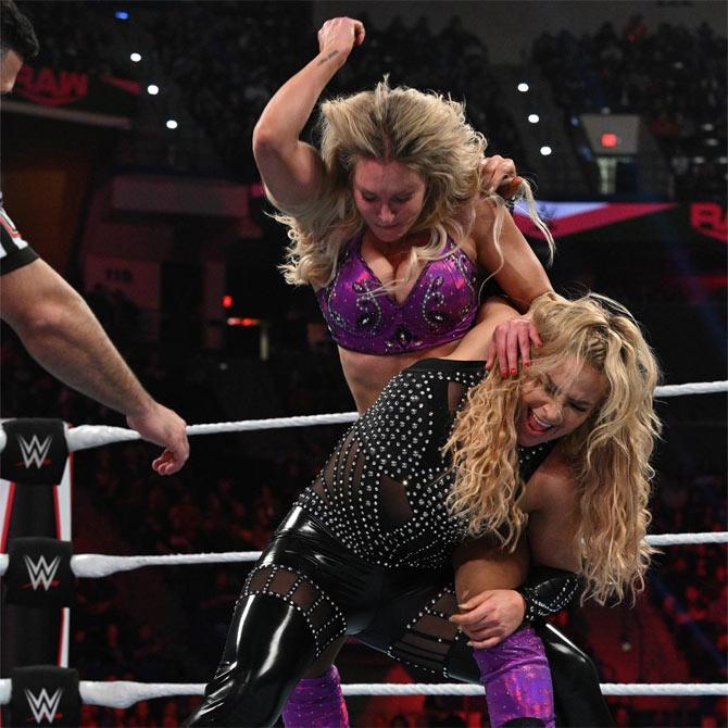 Charlotte Flair faced off against Natalya in a singles match. Charlotte had to bring on her A-game as Natalya put up quite an offence against the Queen. After Natalya reversed the Figure Eight for a near-fall, Charlotte Flair applied her move again to pick up the win. Charlotte then made her huge announcement to the WWE Universe - she was the first entrant in the women's Royal Rumble!