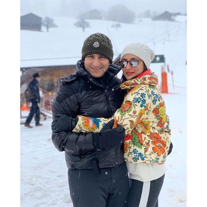 The Kapoor-Khan family is known to visit stunning locales on their many vacations, and Switzerland is one destination that the family frequents often. Apparently, it's Bebo's favourite holiday destination, and so, the family tends to spend New Year's in the snowy Swiss mountains.
In picture: Saif Ali Khan and Kareena Kapoor Khan strike a pose in the beautiful climes of Switzerland.