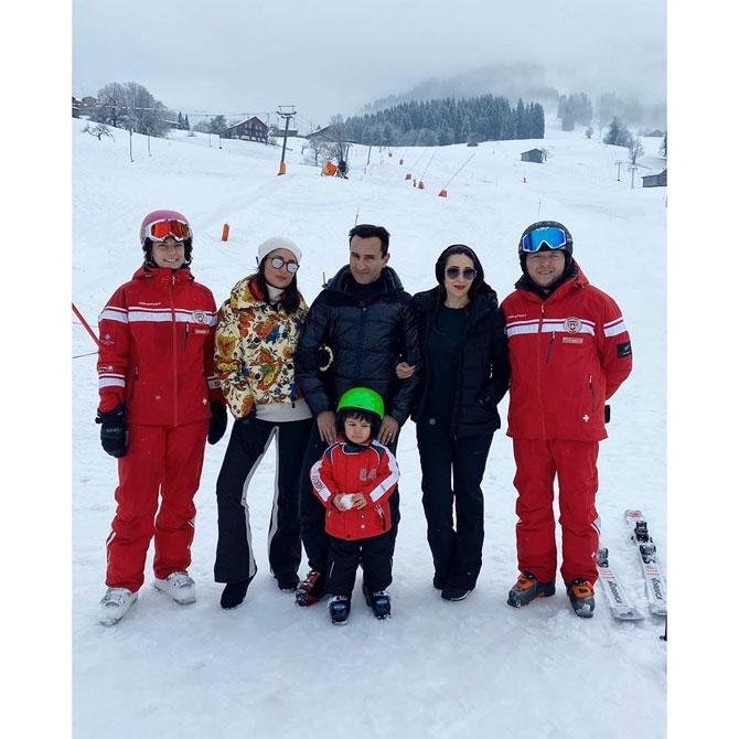 Look at how adorable Taimur Ali Khan looks snuggled in his winter gear! Switzerland looks even more gorgeous when it's snowing, and the Pataudis seem to be making the most of it.