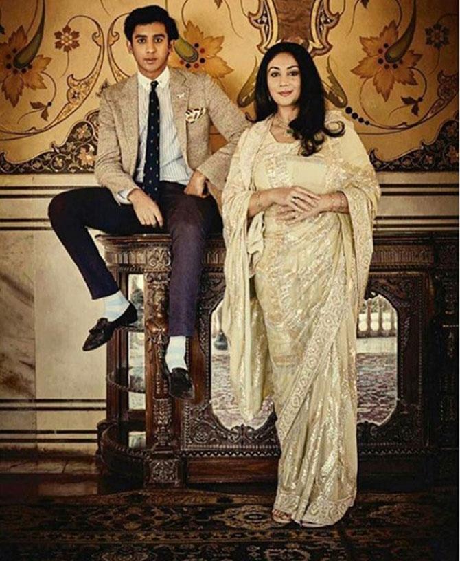 Princess Diya Kumari is an Indian politician and a member of the Bharatiya Janata Party. She donned Scottish checks embellished saree as she posed with her son, Maharaja Padmanabh Singh.