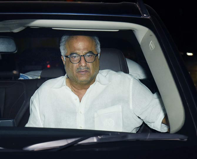 Panipat is based on the Third Battle of Panipat, which was fought between the Marathas and Afghan invader Ahmed Shah Abdali in 1761.
In picture: Arjun Kapoor's father Boney also attended the special screening of Panipat at YRF Studios in Andheri.