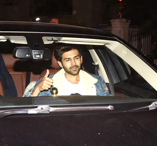 The star of Pati Patni Aur Woh, Kartik Aaryan, while he arrived for the screening, looked rather confident about the film's success. He already has two consecutive blockbusters to his credit and it seems with this comedy, he'll score a hattrick.