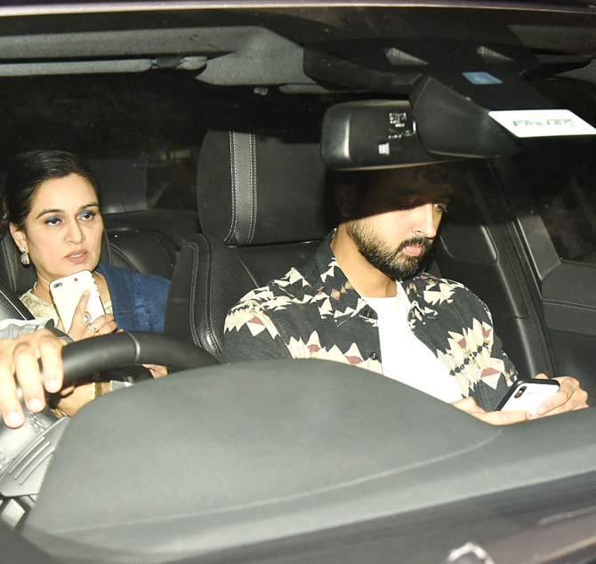 Padmini Kolhapure, who has Panipat coming up on the same day as Pati Patni Aur Woh, was spotted with her son Priyaank Sharma for the screening of Pati Patni Aur Woh. Priyaank is gearing up for his Bollywood debut with Riva Kishan and Akshaye Khanna in Sab Kushal Mangal, which releases on January 3, 2020.