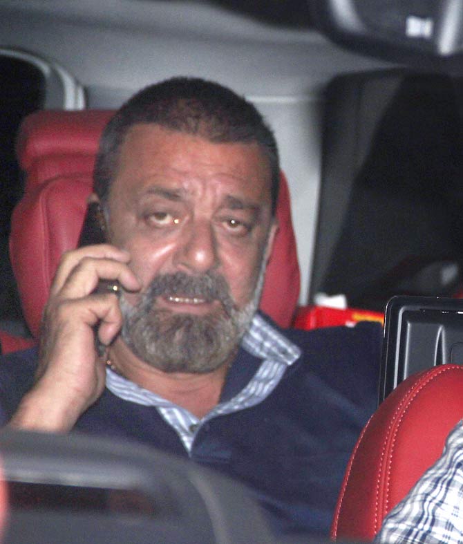 Sanjay Dutt, who has Panipat releasing on the same day as Pati Patni Aur Woh, came for the latter's screening and to wish the stars all the best for the success. Fondly called as Baba by the media and fans, the actor was busy talking to someone on the phone.