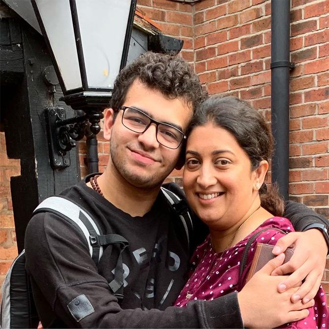 On her son, Zohr Irani's birthday, Smriti Irani posted this adorable picture where he is seen hugging her. She wrote, 