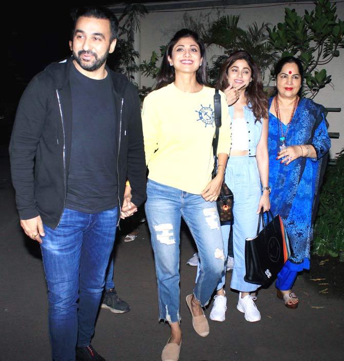 Shilpa Shetty, Raj Kundra, Shamita Shetty and her mother Sunanda Shetty, Tahira Kashyap and Jai Bhanushali turned up at to cheer their kids who were performing at a dance event Winter Funk hosted by ace choreographer Shaiamak Dhavar. All pictures/Bipin Kokate and Yogen Shah