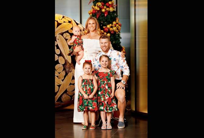 Candice and David Warner with their daughters Isla Rose, Indi Rae and Ivy Mae