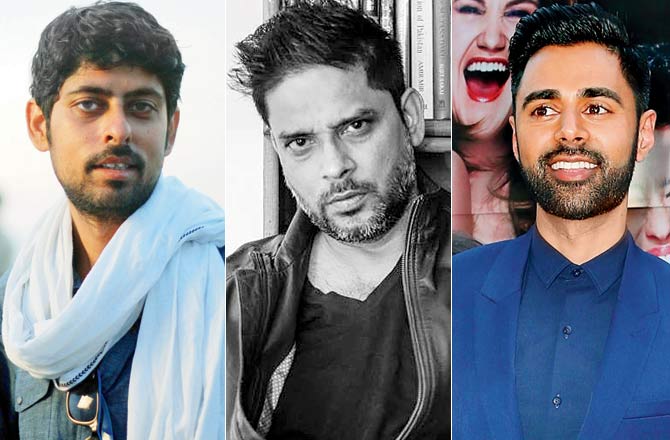 Varun Grover, Sanjay Rajoura and Hasan Minhaj. Pic/Getty Images