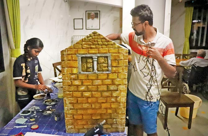 Jubin Thomas has helmed the crib-making project along with younger parishioners of St Jude Church in Malad East. Pics/Anurag Ahire