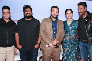 Ajay Devgn with Kajol and Saif Ali Khan at Tanhaji trailer launch