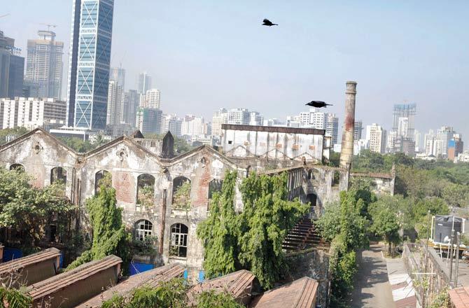 The shuttered Gold Mohur Mills, gutted in a fire 10 years ago, echo the strong last-century textile mill presence on this road  